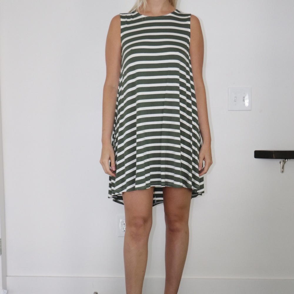 Gianni Bini Green & White Striped Dress - Size M